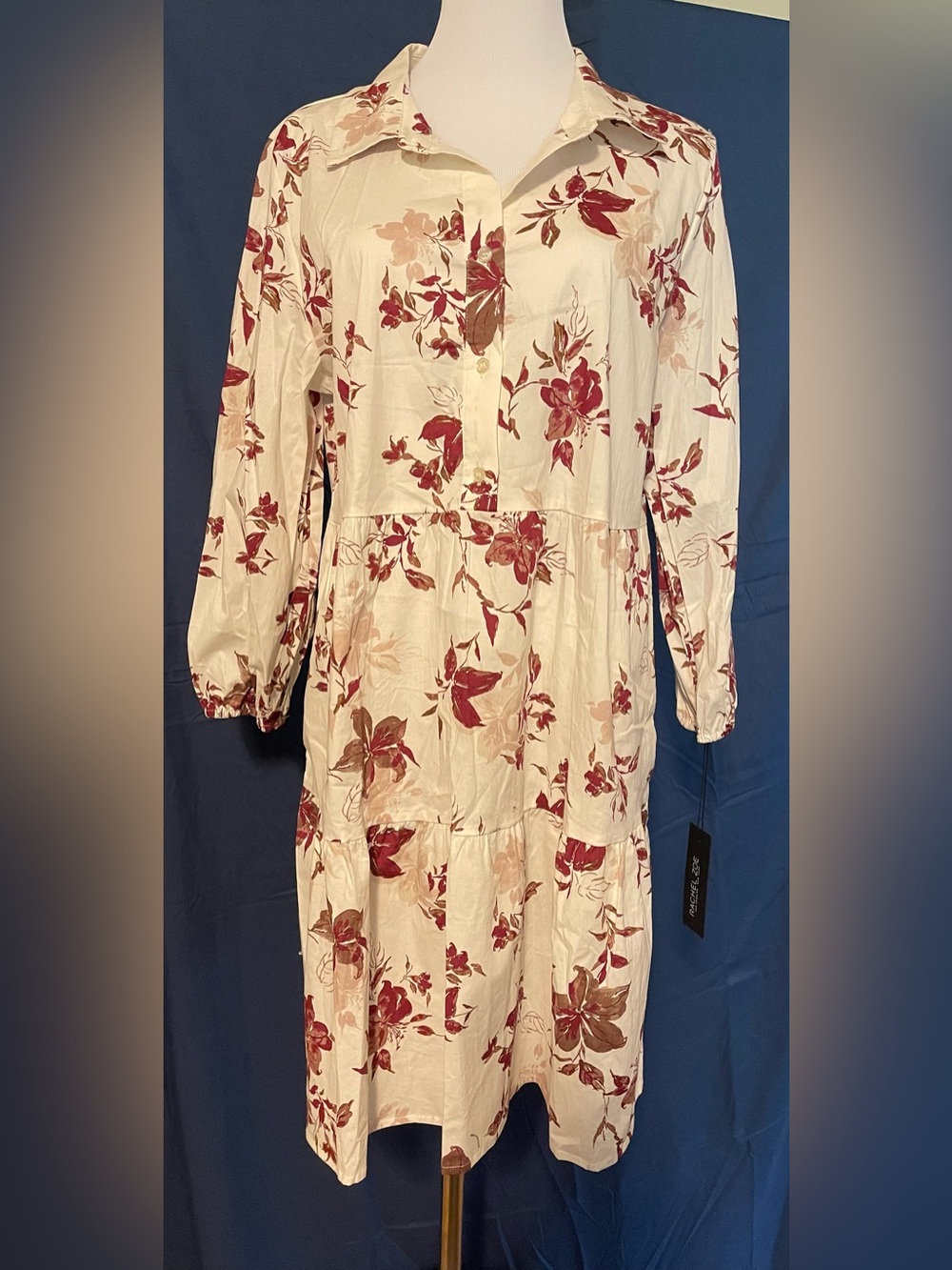 Rachel Zoe Cream Floral Button-Front Tiered Dress
